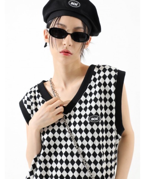BASIC COTTON(ベーシックコットン)の「【BASIC COTTON】BCN CHECK VEST(ベスト・メンズ・ブラック×ホワイト・ONE SIZE)」の8枚目の写真