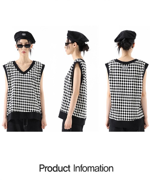 BASIC COTTON(ベーシックコットン)の「【BASIC COTTON】BCN CHECK VEST(ベスト・メンズ・ブラック×ホワイト・ONE SIZE)」の14枚目の写真