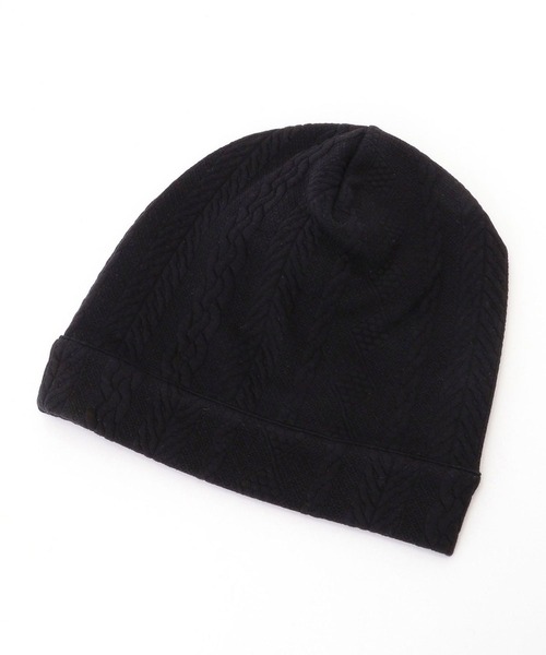 NICOLE CLUB FOR MEN（ニコルクラブフォーメン）の「ケーブル柄カットワッチ（ニットキャップ/ビーニー・メンズ・ブラック/ホワイト×ブラック・FREE）」の2枚目の写真