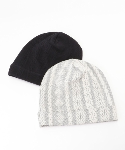 NICOLE CLUB FOR MEN（ニコルクラブフォーメン）の「ケーブル柄カットワッチ（ニットキャップ/ビーニー・メンズ・ブラック/ホワイト×ブラック・FREE）」の5枚目の写真