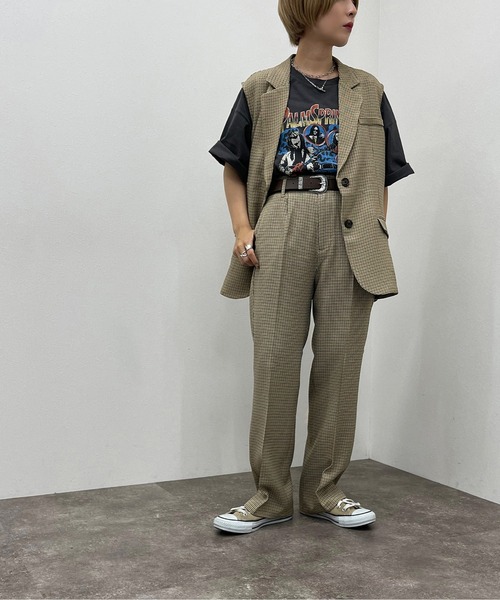 apres jour mignon（アプレジュールミニョン）の「チェックストレートパンツ【SETUP可能】【ZOZOTOWN限定アイテム】（その他パンツ・レディース・その他/ベージュ/ブラウン系その他・MEDIUM/X-LARGE/SMALL）」の6枚目の写真