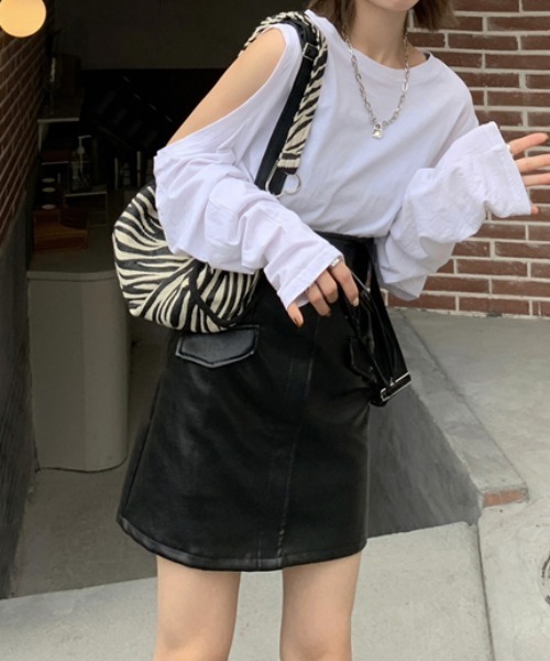 MANGROVE（マングローブ）の「ハッキングポケットレザーサスペンダースカート（スカート・レディース・ブラック/アイボリー・MEDIUM/LARGE）」の7枚目の写真