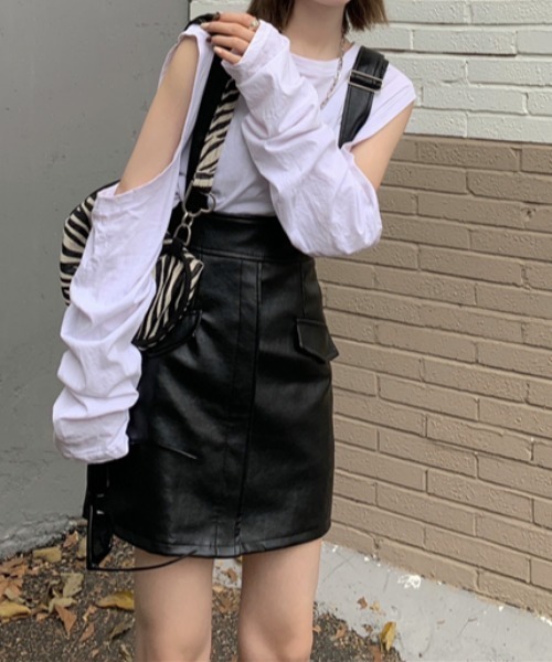 MANGROVE（マングローブ）の「ハッキングポケットレザーサスペンダースカート（スカート・レディース・ブラック/アイボリー・MEDIUM/LARGE）」の9枚目の写真