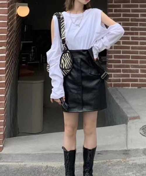 MANGROVE（マングローブ）の「ハッキングポケットレザーサスペンダースカート（スカート・レディース・ブラック/アイボリー・MEDIUM/LARGE）」の16枚目の写真