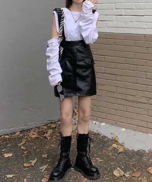 MANGROVE（マングローブ）の「ハッキングポケットレザーサスペンダースカート（スカート・レディース・ブラック/アイボリー・MEDIUM/LARGE）」の11枚目の写真