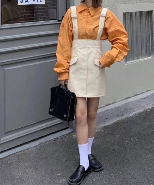 MANGROVE（マングローブ）の「ハッキングポケットレザーサスペンダースカート（スカート・レディース・ブラック/アイボリー・MEDIUM/LARGE）」の17枚目の写真