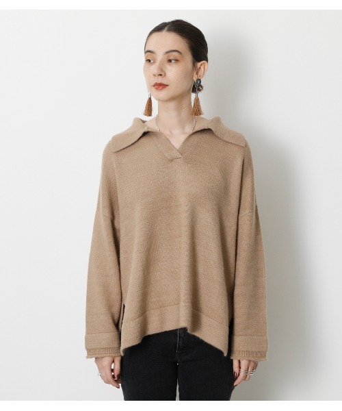 crie conforto（クリーコンフォルト）の「衿付きＶネックニット（ニット/セーター・レディース・ライトブラウン/アイボリー/キャメル・MEDIUM/SMALL）」の6枚目の写真