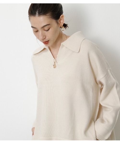crie conforto（クリーコンフォルト）の「衿付きＶネックニット（ニット/セーター・レディース・ライトブラウン/アイボリー/キャメル・MEDIUM/SMALL）」の12枚目の写真