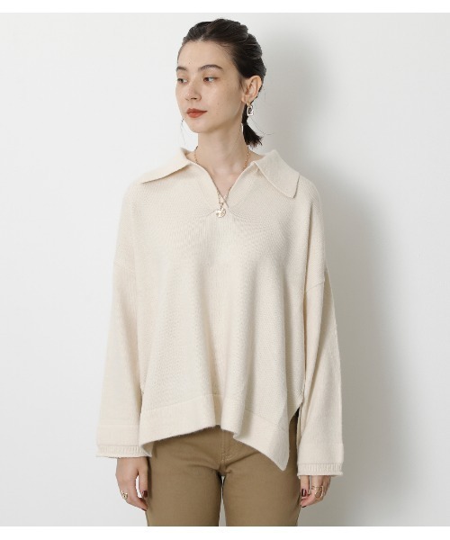 crie conforto（クリーコンフォルト）の「衿付きＶネックニット（ニット/セーター・レディース・ライトブラウン/アイボリー/キャメル・MEDIUM/SMALL）」の14枚目の写真