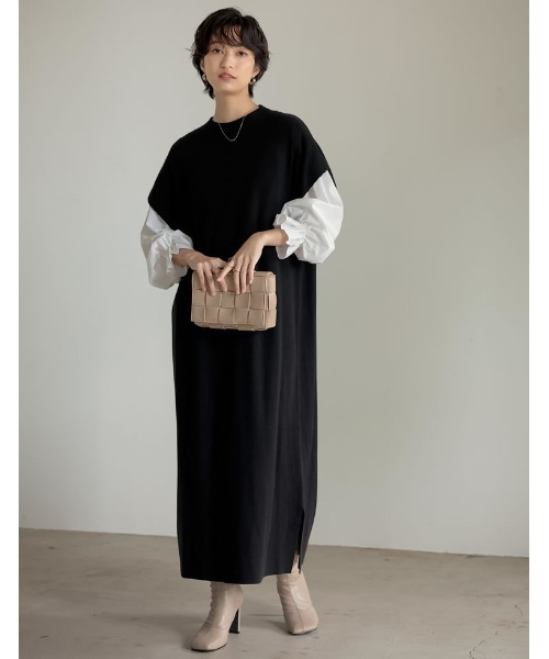 Re:EDIT（リエディ）の「[新色追加][低身長サイズ有][2点セット]ブロードシャツ×ドロップショルダーロングニットワンピース（ワンピース・レディース・ブラック/ブラウン/チャコールグレー・MEDIUM/LARGE/SHORT）」の7枚目の写真