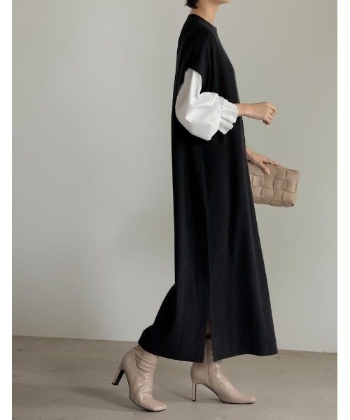 Re:EDIT（リエディ）の「[新色追加][低身長サイズ有][2点セット]ブロードシャツ×ドロップショルダーロングニットワンピース（ワンピース・レディース・ブラック/ブラウン/チャコールグレー・MEDIUM/LARGE/SHORT）」の20枚目の写真