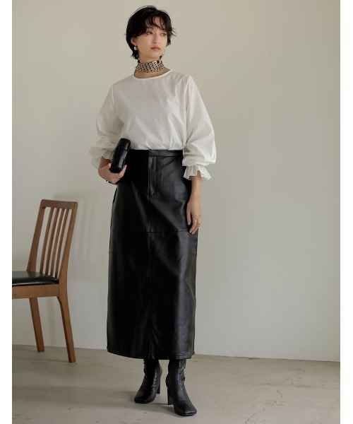 Re:EDIT（リエディ）の「[新色追加][低身長サイズ有][2点セット]ブロードシャツ×ドロップショルダーロングニットワンピース（ワンピース・レディース・ブラック/ブラウン/チャコールグレー・MEDIUM/LARGE/SHORT）」の21枚目の写真