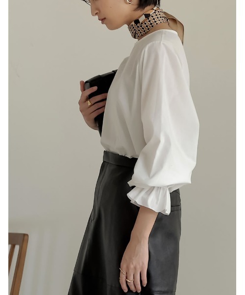 Re:EDIT（リエディ）の「[新色追加][低身長サイズ有][2点セット]ブロードシャツ×ドロップショルダーロングニットワンピース（ワンピース・レディース・ブラック/ブラウン/チャコールグレー・MEDIUM/LARGE/SHORT）」の14枚目の写真