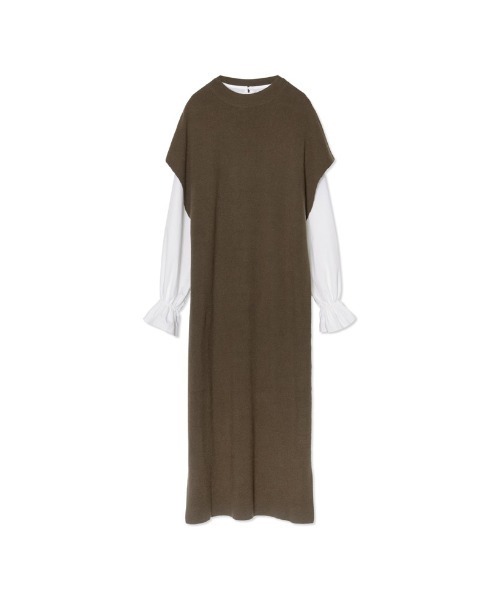 Re:EDIT（リエディ）の「[新色追加][低身長サイズ有][2点セット]ブロードシャツ×ドロップショルダーロングニットワンピース（ワンピース・レディース・ブラック/ブラウン/チャコールグレー・MEDIUM/LARGE/SHORT）」の16枚目の写真