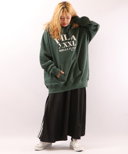 FILA HERITAGE(フィラヘリテージ)の「FILA オーバーサイズ プルオーバーフーディー(パーカー・メンズ・アッシュグレー/グリーン・M/L/XL)」の4枚目の写真