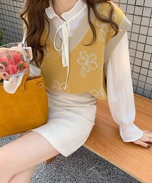 花柄ニットベスト