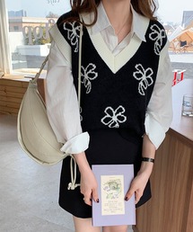 花柄ニットベスト