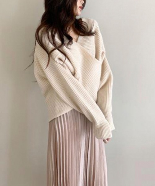 Leja(レジャ)の「【LEJA】カシュクールニット Vネック プルオーバー(ニット/セーター・レディース・ブラック/ベージュ/グレー/カーキ・FREE)」の12枚目の写真