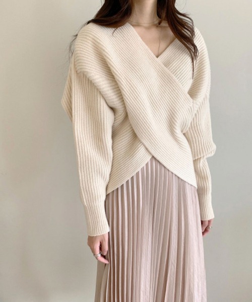 Leja(レジャ)の「【LEJA】カシュクールニット Vネック プルオーバー(ニット/セーター・レディース・ブラック/ベージュ/グレー/カーキ・FREE)」の6枚目の写真