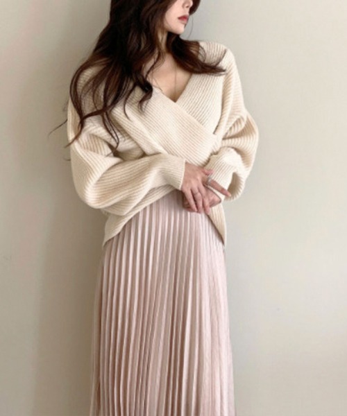 Leja(レジャ)の「【LEJA】カシュクールニット Vネック プルオーバー(ニット/セーター・レディース・ブラック/ベージュ/グレー/カーキ・FREE)」の17枚目の写真