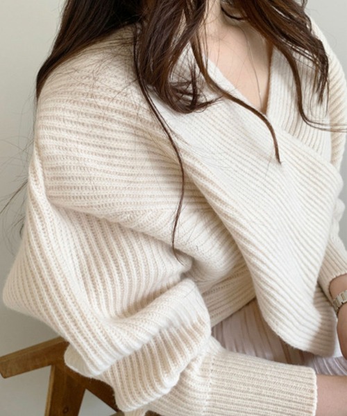 Leja(レジャ)の「【LEJA】カシュクールニット Vネック プルオーバー(ニット/セーター・レディース・ブラック/ベージュ/グレー/カーキ・FREE)」の11枚目の写真