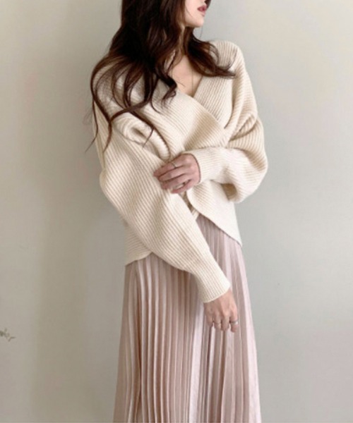 Leja(レジャ)の「【LEJA】カシュクールニット Vネック プルオーバー(ニット/セーター・レディース・ブラック/ベージュ/グレー/カーキ・FREE)」の13枚目の写真