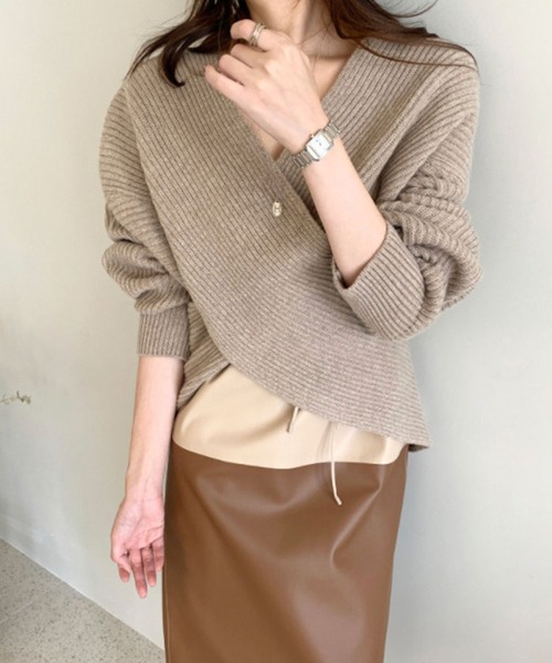 Leja(レジャ)の「【LEJA】カシュクールニット Vネック プルオーバー(ニット/セーター・レディース・ブラック/ベージュ/グレー/カーキ・FREE)」の15枚目の写真