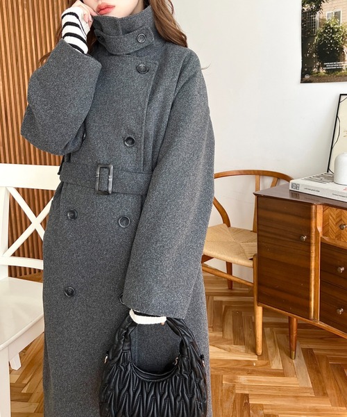 ニットメルトン2WAYカラーアレンジロングトレンチコート（トレンチコート）｜moment+（モーメントプラス）