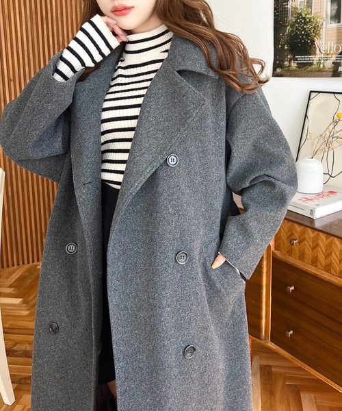 ニットメルトン2WAYカラーアレンジロングトレンチコート（トレンチコート）｜moment+（モーメントプラス）