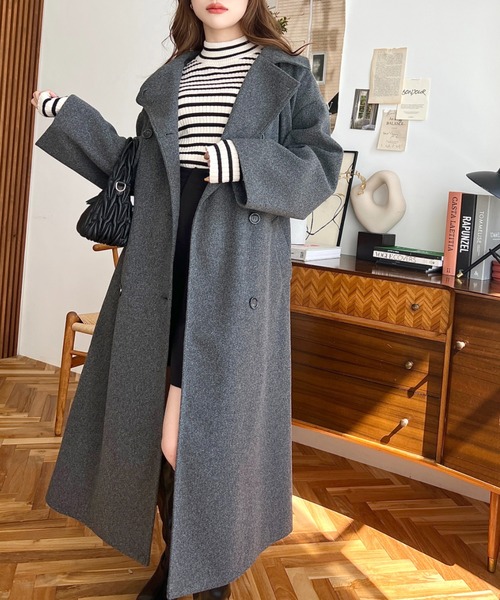 ニットメルトン2WAYカラーアレンジロングトレンチコート（トレンチコート）｜moment+（モーメントプラス）