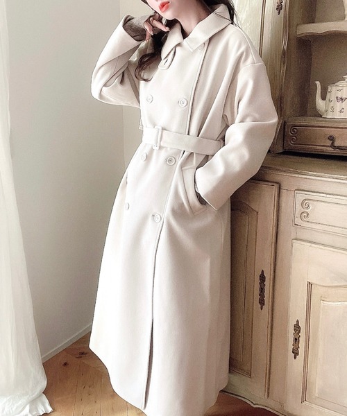 ニットメルトン2WAYカラーアレンジロングトレンチコート（トレンチコート）｜moment+（モーメントプラス）