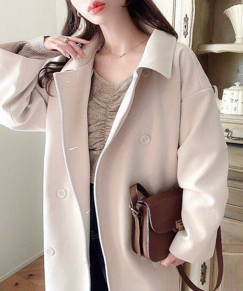 ニットメルトン2WAYカラーアレンジロングトレンチコート（トレンチコート）｜moment+（モーメントプラス）