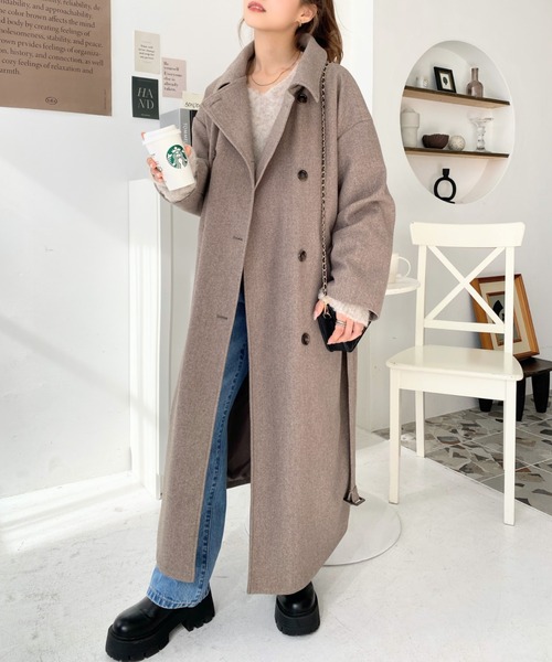 moment+(モーメントプラス)の「【累計販売枚数2万枚突破!】ニットメルトン2WAYアレンジカラーロングトレンチコート(トレンチコート・レディース・チャコールグレー/ベージュ/ブラック/アイボリー/モカ/グリーン/ブラウン系その他/カーキ/グレー系その他/ブラウン・S/M/L)」の12枚目の写真