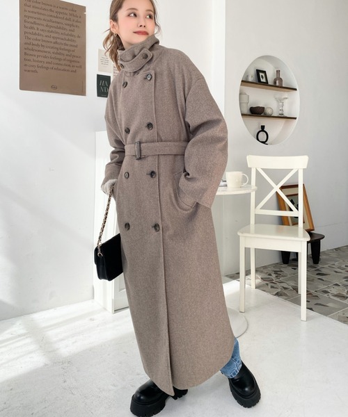 moment+(モーメントプラス)の「【累計販売枚数2万枚突破!】ニットメルトン2WAYアレンジカラーロングトレンチコート(トレンチコート・レディース・チャコールグレー/ベージュ/ブラック/アイボリー/モカ/グリーン/ブラウン系その他/カーキ/グレー系その他/ブラウン・S/M/L)」の11枚目の写真