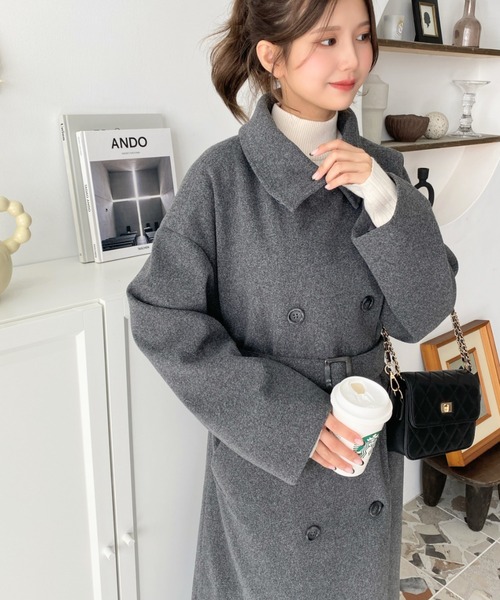 moment+(モーメントプラス)の「【累計販売枚数2万枚突破!】ニットメルトン2WAYアレンジカラーロングトレンチコート(トレンチコート・レディース・チャコールグレー/ベージュ/ブラック/アイボリー/モカ/グリーン/ブラウン系その他/カーキ/グレー系その他/ブラウン・S/M/L)」の18枚目の写真