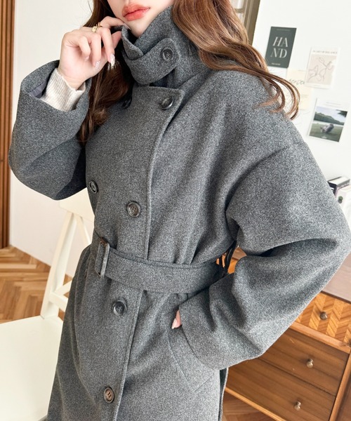 ニットメルトン2WAYカラーアレンジロングトレンチコート（トレンチコート）｜moment+（モーメントプラス）