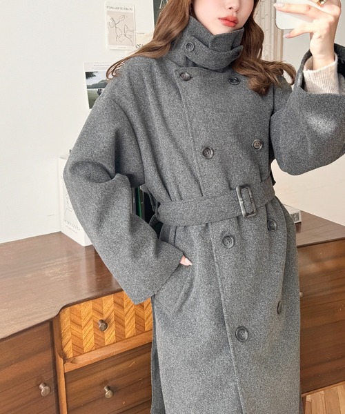 ニットメルトン2WAYカラーアレンジロングトレンチコート（トレンチコート）｜moment+（モーメントプラス）