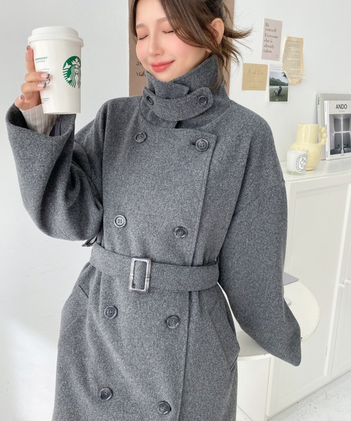 ニットメルトン2WAYカラーアレンジロングトレンチコート（トレンチコート）｜moment+（モーメントプラス）