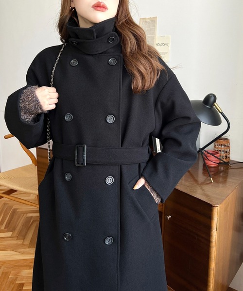 ニットメルトン2WAYカラーアレンジロングトレンチコート（トレンチコート）｜moment+（モーメントプラス）