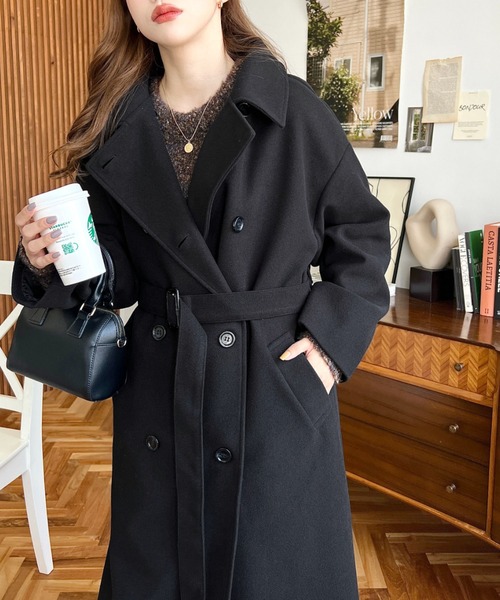 ニットメルトン2WAYカラーアレンジロングトレンチコート（トレンチコート）｜moment+（モーメントプラス）