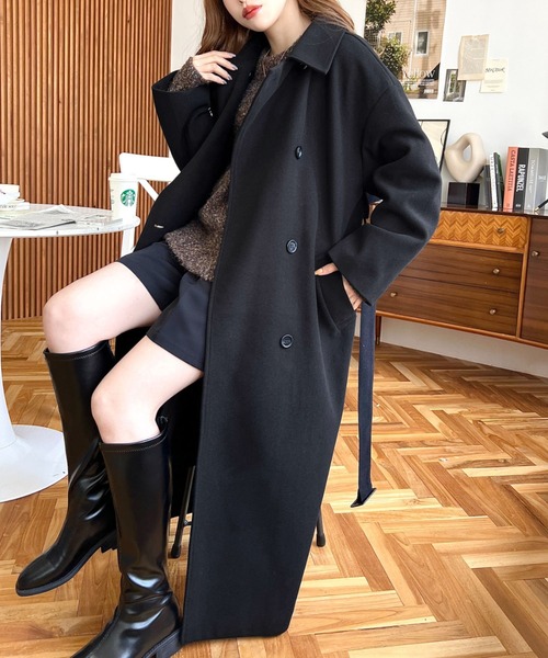 ニットメルトン2WAYカラーアレンジロングトレンチコート（トレンチコート）｜moment+（モーメントプラス）