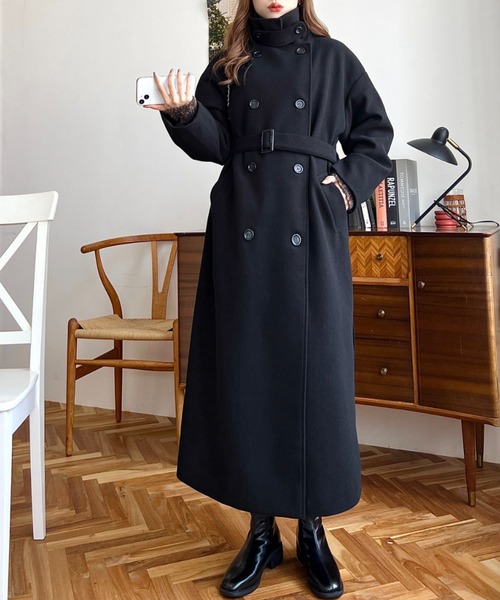 ニットメルトン2WAYカラーアレンジロングトレンチコート（トレンチコート）｜moment+（モーメントプラス）