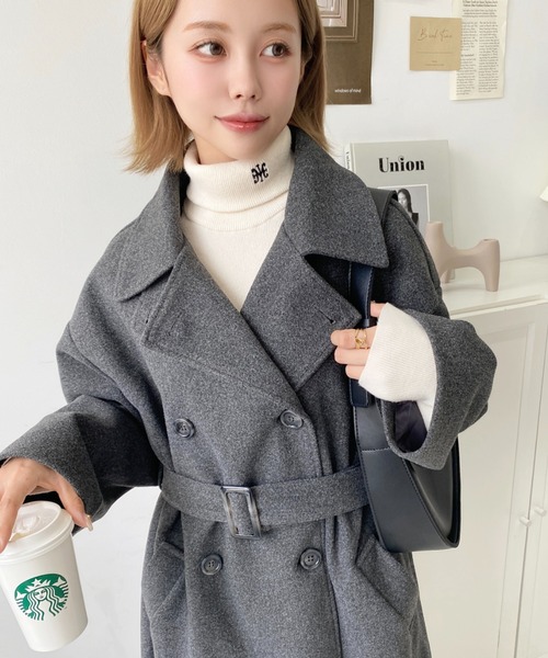 ニットメルトン2WAYカラーアレンジロングトレンチコート（トレンチコート）｜moment+（モーメントプラス）