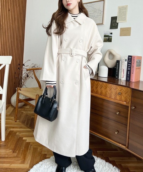 ニットメルトン2WAYカラーアレンジロングトレンチコート（トレンチコート）｜moment+（モーメントプラス）