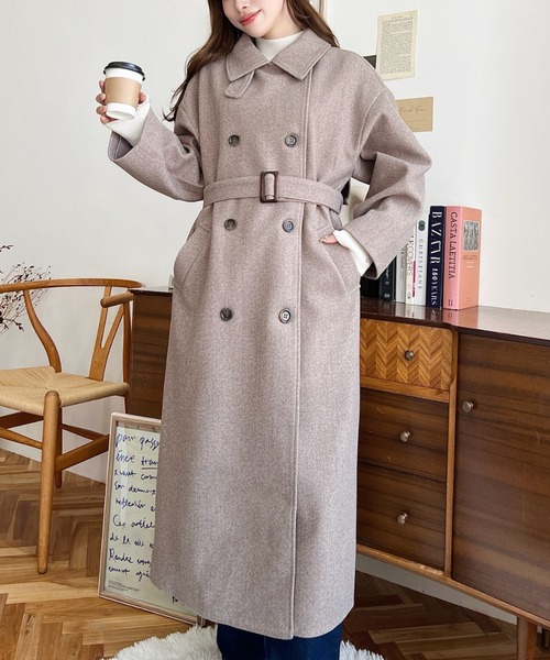 ニットメルトン2WAYカラーアレンジロングトレンチコート（トレンチコート）｜moment+（モーメントプラス）