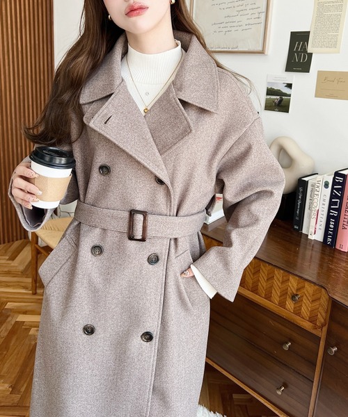 ニットメルトン2WAYカラーアレンジロングトレンチコート（トレンチコート）｜moment+（モーメントプラス）