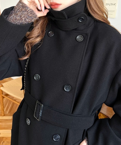 ニットメルトン2WAYカラーアレンジロングトレンチコート（トレンチコート）｜moment+（モーメントプラス）