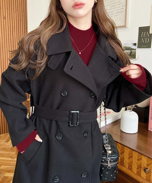 ニットメルトン2WAYカラーアレンジロングトレンチコート（トレンチコート）｜moment+（モーメントプラス）