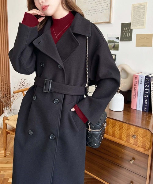 ニットメルトン2WAYカラーアレンジロングトレンチコート（トレンチコート）｜moment+（モーメントプラス）