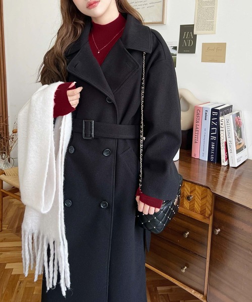 ニットメルトン2WAYカラーアレンジロングトレンチコート（トレンチコート）｜moment+（モーメントプラス）